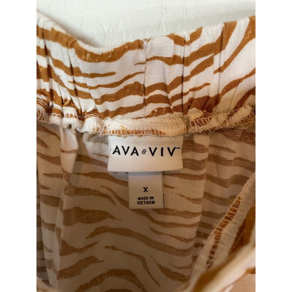 Ava & Viv | Cream and Brown Zebra Stripe Midi Pull On A-Line Slit Skirt Size X - Picture 6 of 7